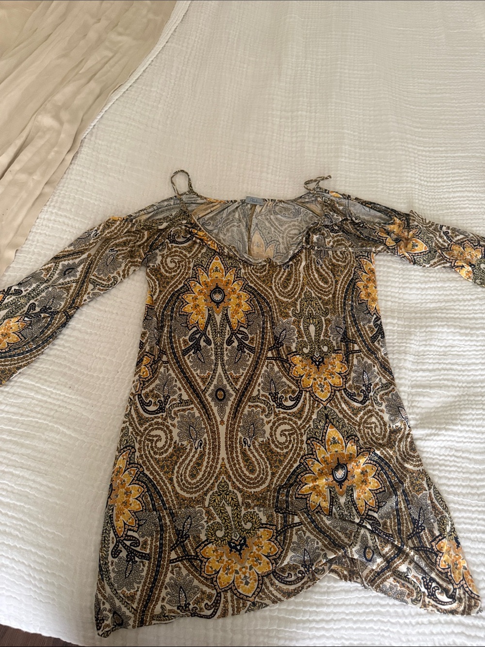 Yellow Paisley Cold-Shoulder Women's Dress